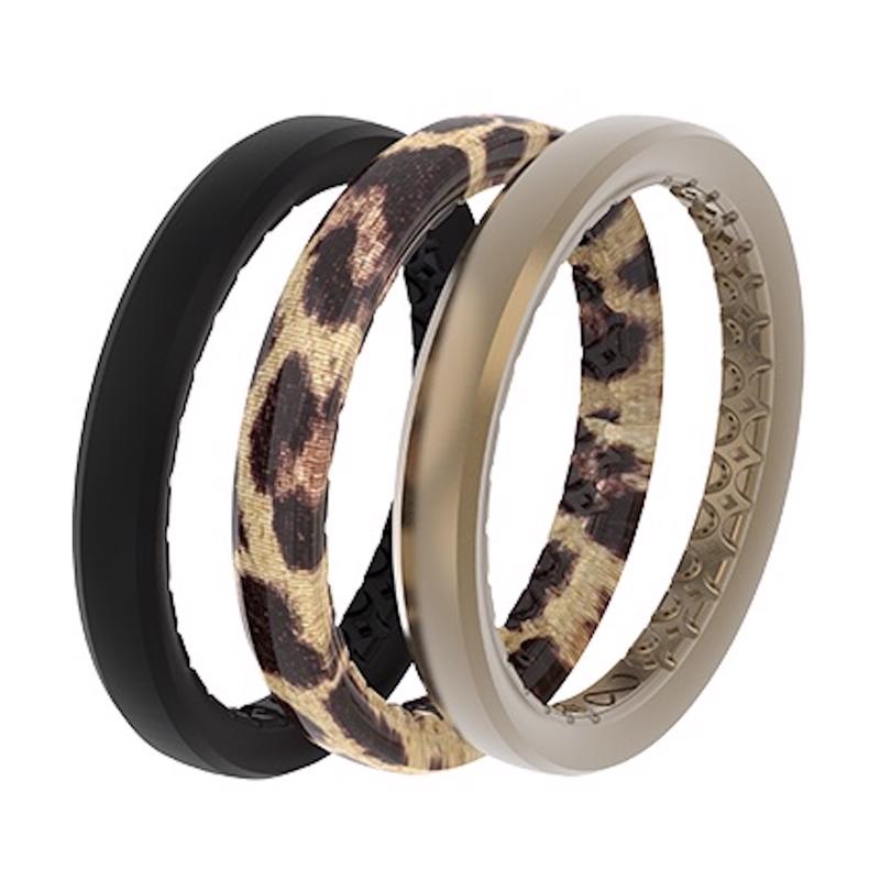 GROOVE LIFE - Groove Life Women's Leopard Round Assorted Stackable Rings Silicone Water Resistant Size 7