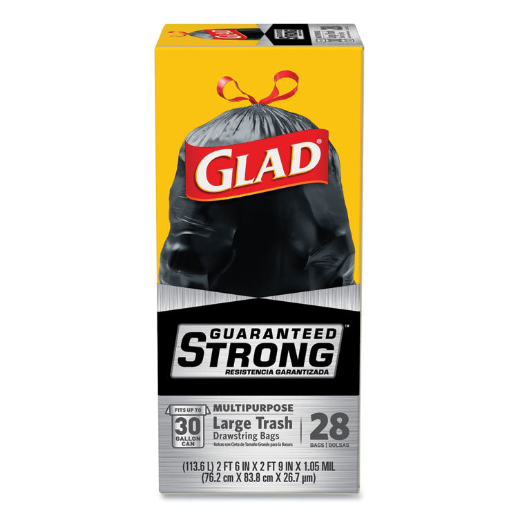 Glad - Drawstring Large Trash Bags, 30 gal, 1.05 mil, 30" x 33", Black, 15/Box