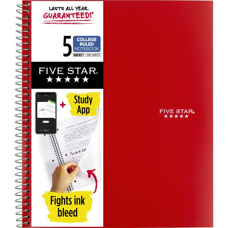 FIVE STAR - Five Star 8.5 in. W X 11 in. L College Ruled Wire Bound Red Notebook