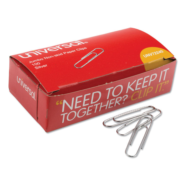 Universal - Paper Clips, Jumbo, Nonskid, Silver, 100 Clips/Box, 10 Boxes/Pack (6099527)