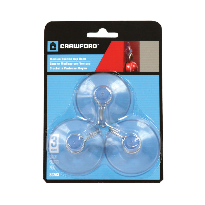 CRAWFORD - Crawford Medium Plastic Suction Cup Hook 1.6 in. L 3 pk - Case of 12