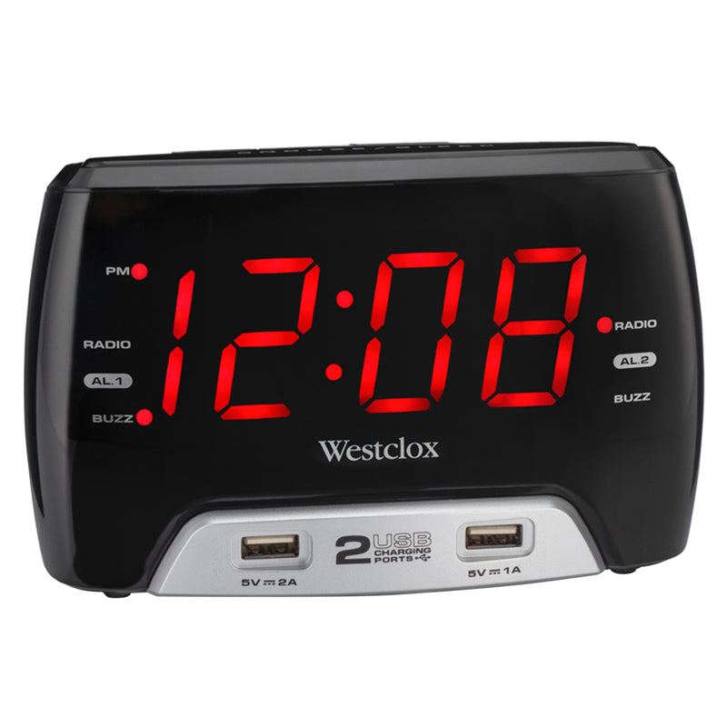 WESTCLOX - Westclox 1.4 in. Black USB Clock Radio Digital Plug-In