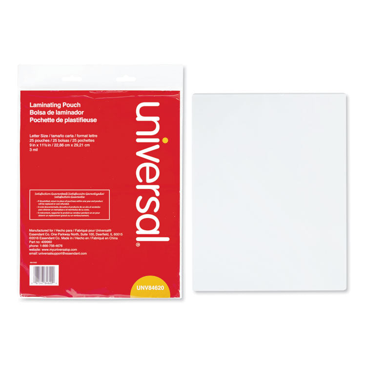 Universal - Laminating Pouches, 3 mil, 9" x 11.5", Matte Clear, 25/Pack