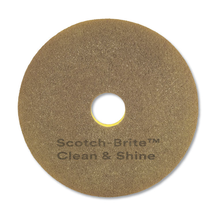 Scotch-Brite - Clean and Shine Pad, 17" Diameter, Brown/Yellow, 5/Carton