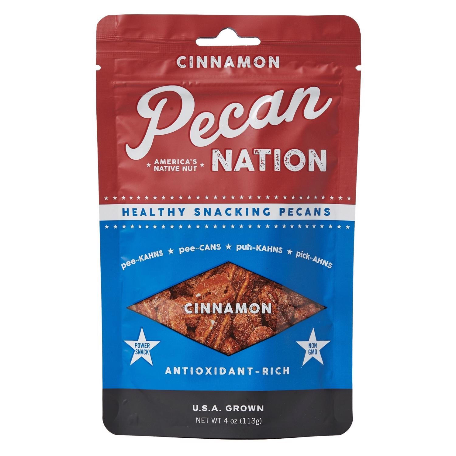Pecan Nation Cinnamon Pecans 4 oz Pouch - Case of 6