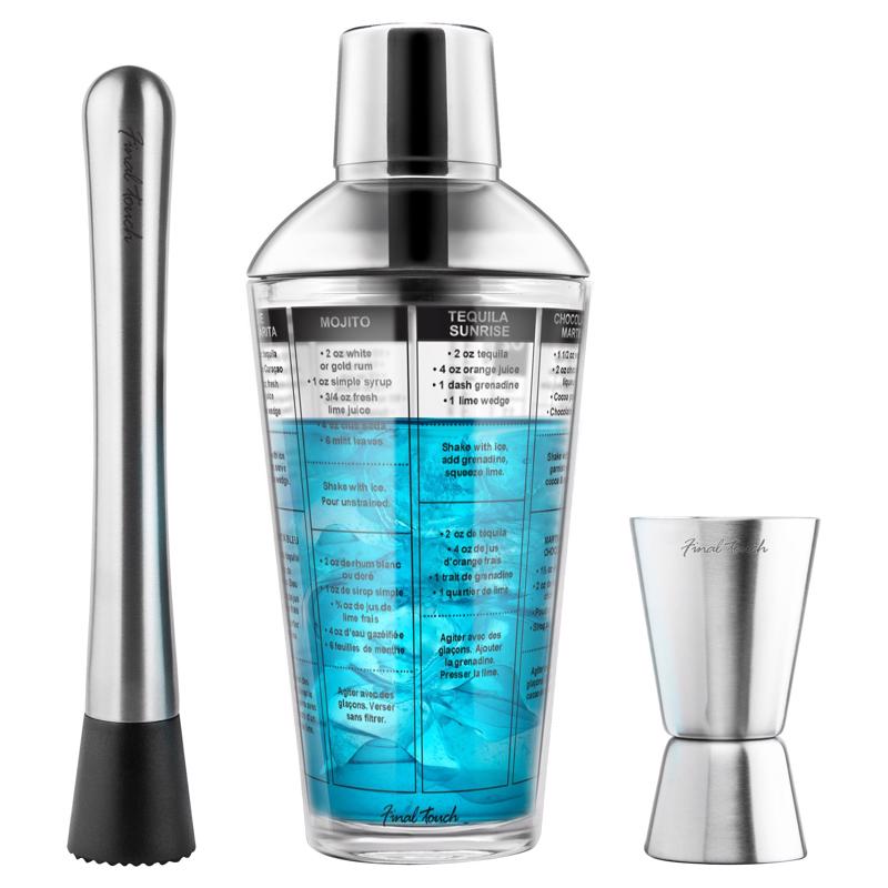 FINAL TOUCH - Final Touch 16 oz Multicolored Glass/Stainless Steel Bar Tool Set