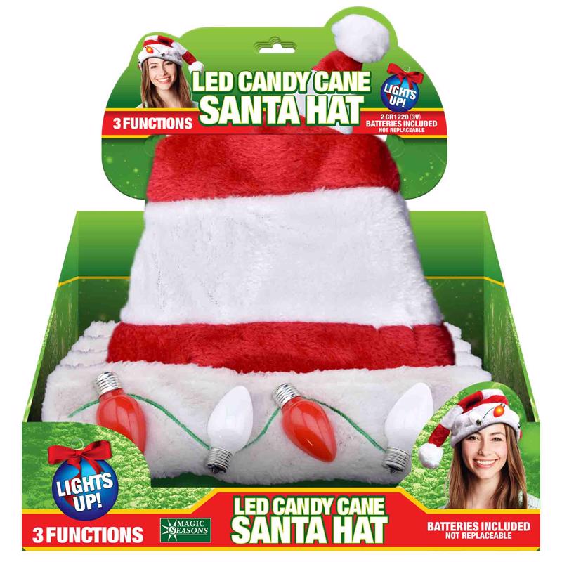 MAGIC SEASONS - Magic Seasons Candy Cane Santa LED Hat Plush 1 pk - Case of 12
