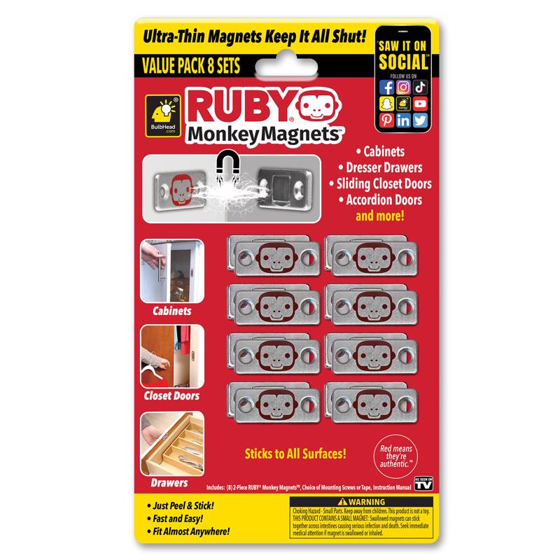 BULBHEAD - BulbHead Ruby Monkey Magnet Door & Drawer Closures 8 pk