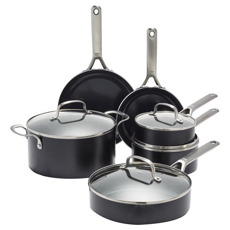 OXO - OXO Agility Ceramic Coated Aluminum Cookware Set Black/Silver