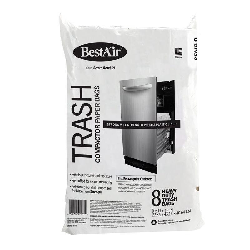 BESTAIR - BestAir 10 gal Compactor Bags Flat Top 8 pk - Case of 3
