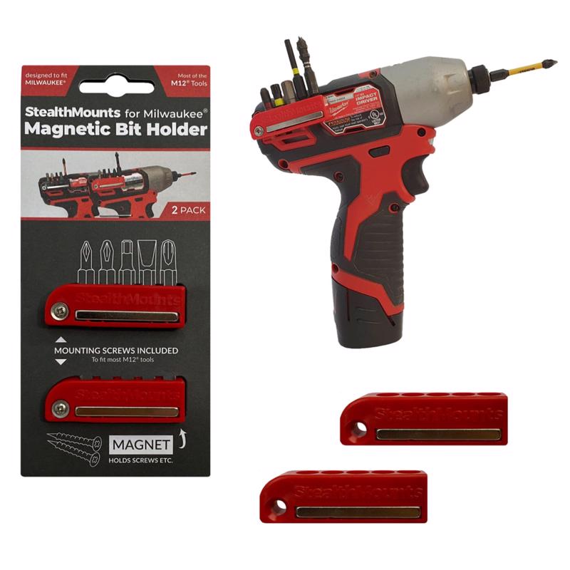 STEALTHMOUNTS - StealthMounts Bit Holders Compatible with Milwaukee M12; Red ABS Magnetic Bit Holder 2 pk