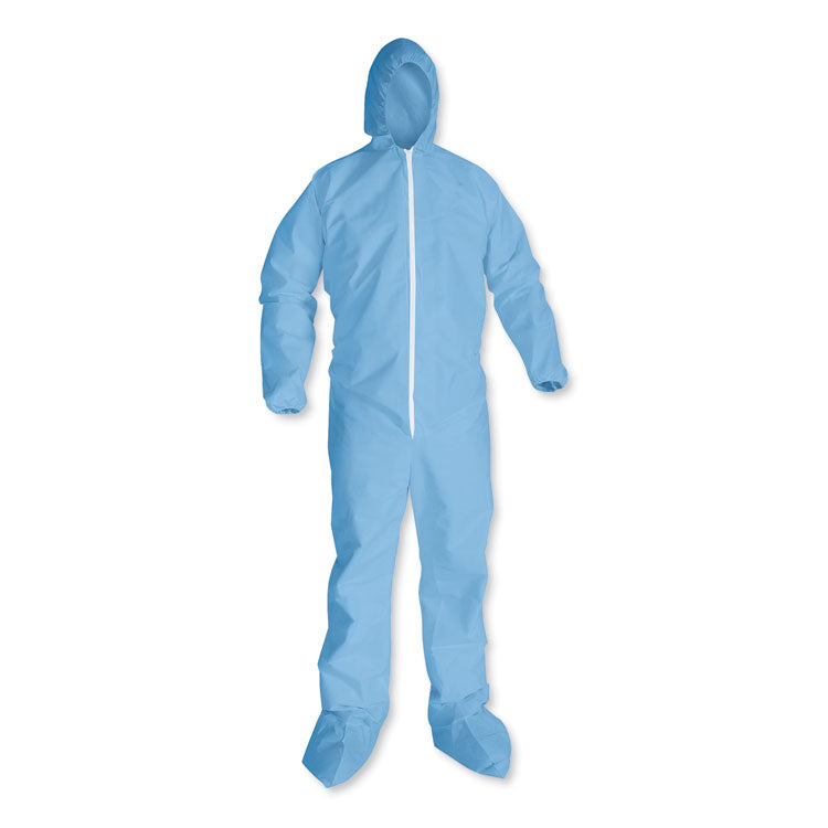 KleenGuard - A65 Zipper Front Hood and Boot Flame-Resistant Coveralls, Elastic Wrist and Ankles, 3X-Large, Blue, 21/Carton