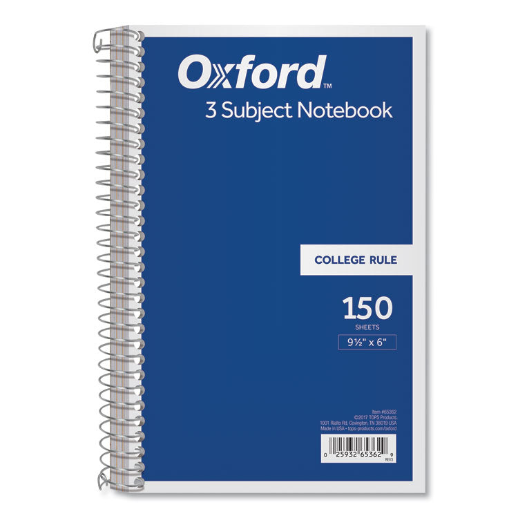 Oxford - Coil-Lock Wirebound Notebooks, 3-Subject, Medium/College Rule, Randomly Assorted Cover Color, (150) 9.5 x 6 Sheets