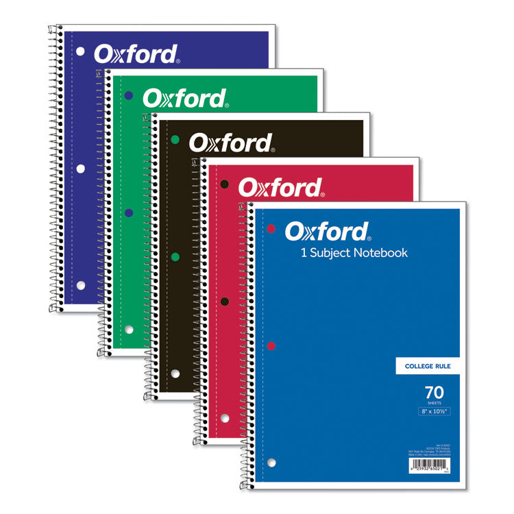 Oxford - Coil-Lock Wirebound Notebooks, 3-Hole Punched, 1-Subject, Medium/College Rule, Randomly Assorted Covers, (70) 10.5 x 8 Sheets