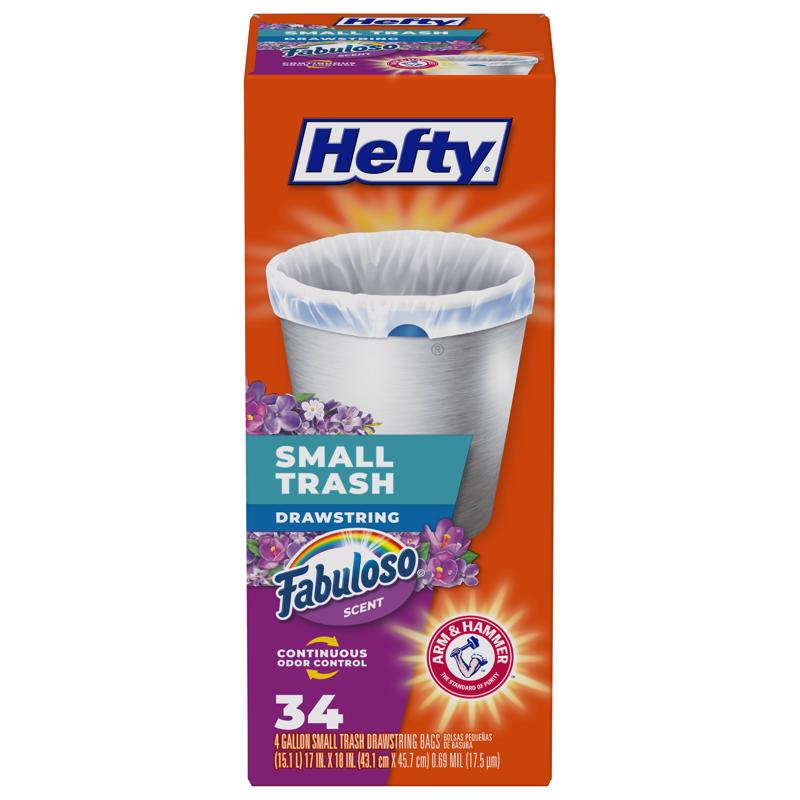 HEFTY - Hefty 4 gal Fabuloso Trash Bags Drawstring 34 pk 0.69 mil