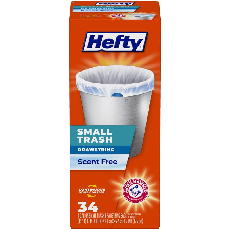 HEFTY - Hefty 4 gal No Scent Trash Bags Drawstring 34 pk 0.7 mil