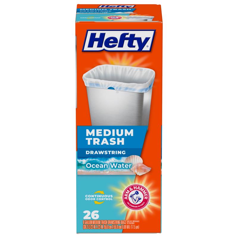 HEFTY - Hefty 8 gal Ocean Water Trash Bags Drawstring 26 pk 0.69 mil