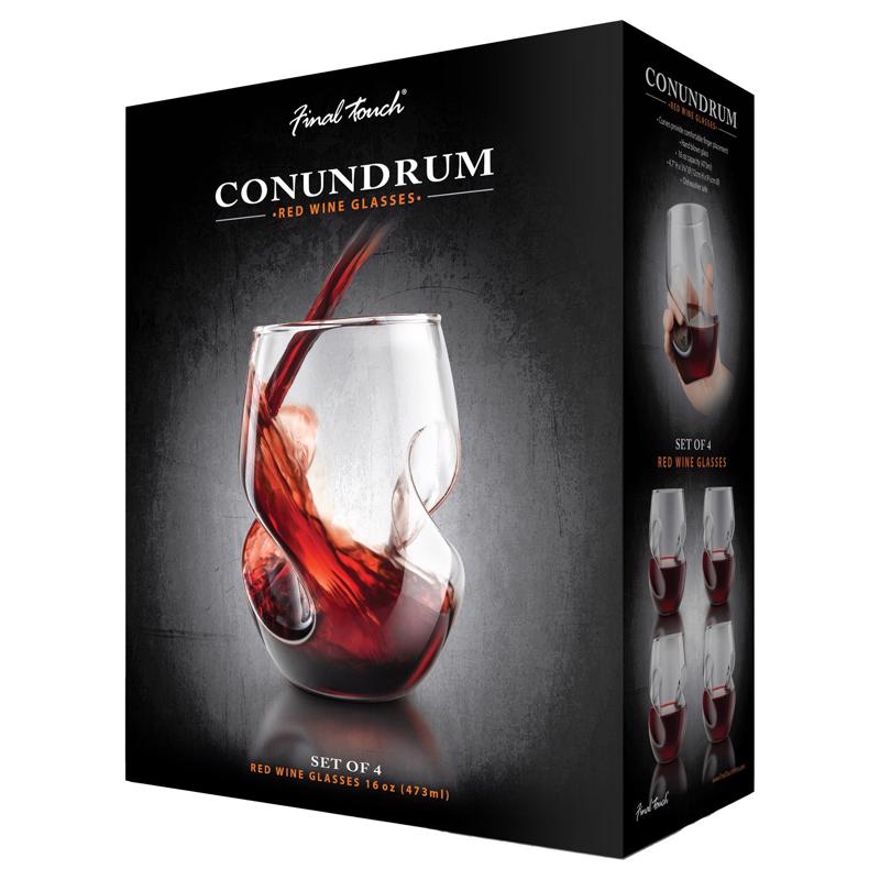 FINAL TOUCH - Final Touch 16 oz Clear Glass Conundrum Red Wine Glass Set