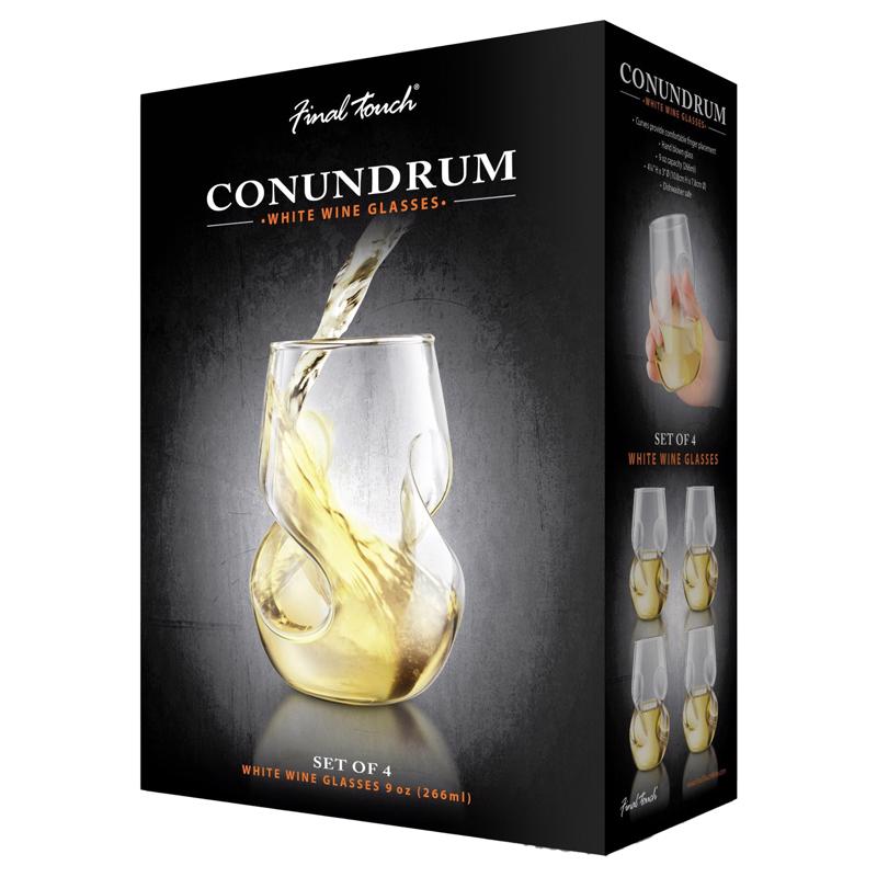 FINAL TOUCH - Final Touch 9 oz Clear Glass Conundrum White Wine Glass Set