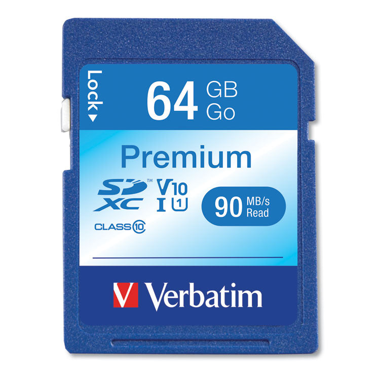 Verbatim - 64GB Premium SDXC Memory Card, UHS-I V10 U1 Class 10, Up to 90MB/s Read Speed