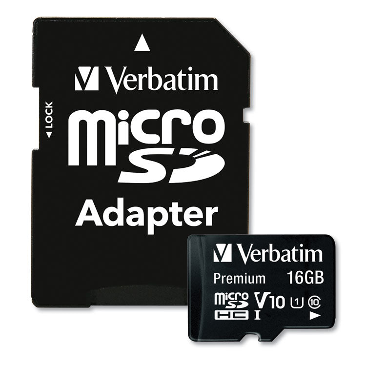 Verbatim - 16GB Premium microSDHC Memory Card with Adapter, UHS-I V10 U1 Class 10, Up to 80MB/s Read Speed