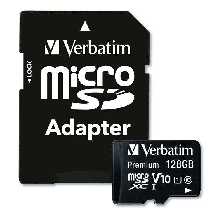 Verbatim - 128GB Premium microSDXC Memory Card with Adapter, UHS-I V10 U1 Class 10, Up to 90MB/s Read Speed