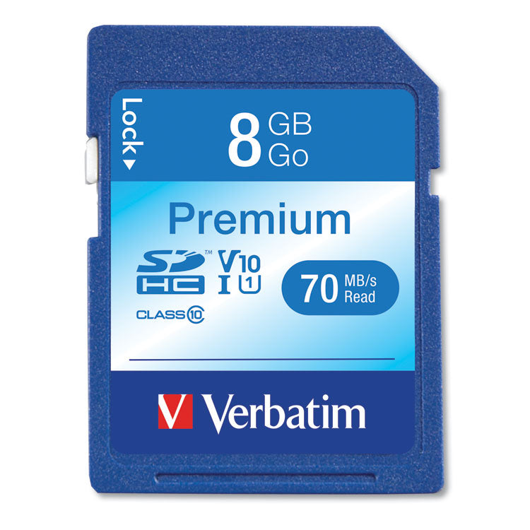 Verbatim - 8GB Premium SDHC Memory Card, UHS-1 V10 U1 Class 10, Up to 70MB/s Read Speed