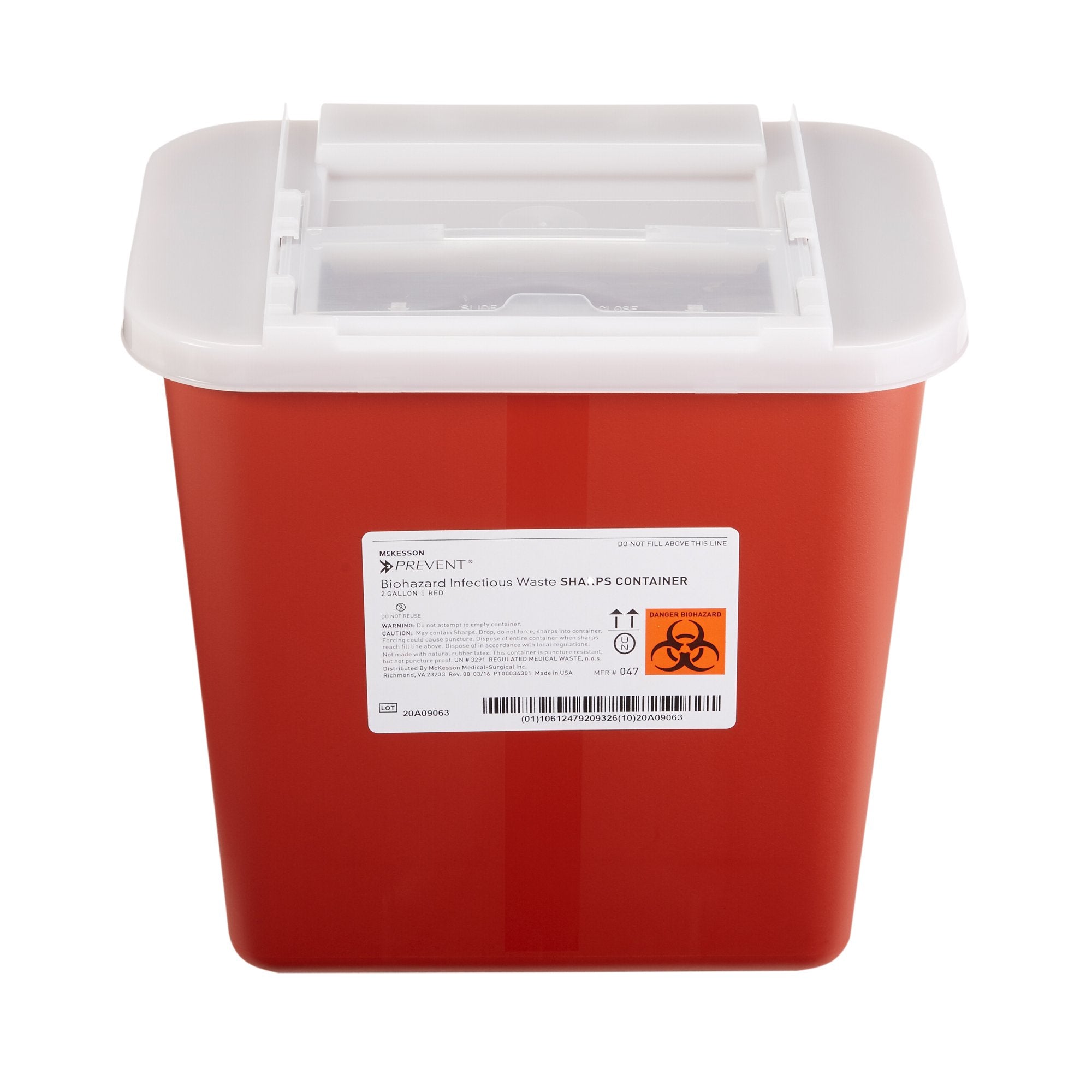 McKesson Brand - Sharps Container McKesson Prevent® Red Base 10-1/4 H X 7 W X 10-1/2 D Inch Horizontal Entry 2 Gallon [1/EA]