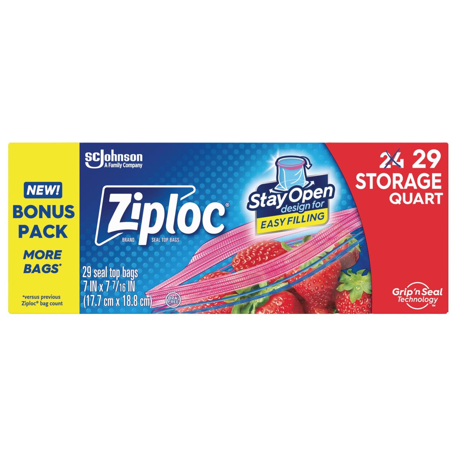 Ziploc Grip 'n Seal Technology 1 qt Clear Zipper Storage Bag 29 pk - Case of 12