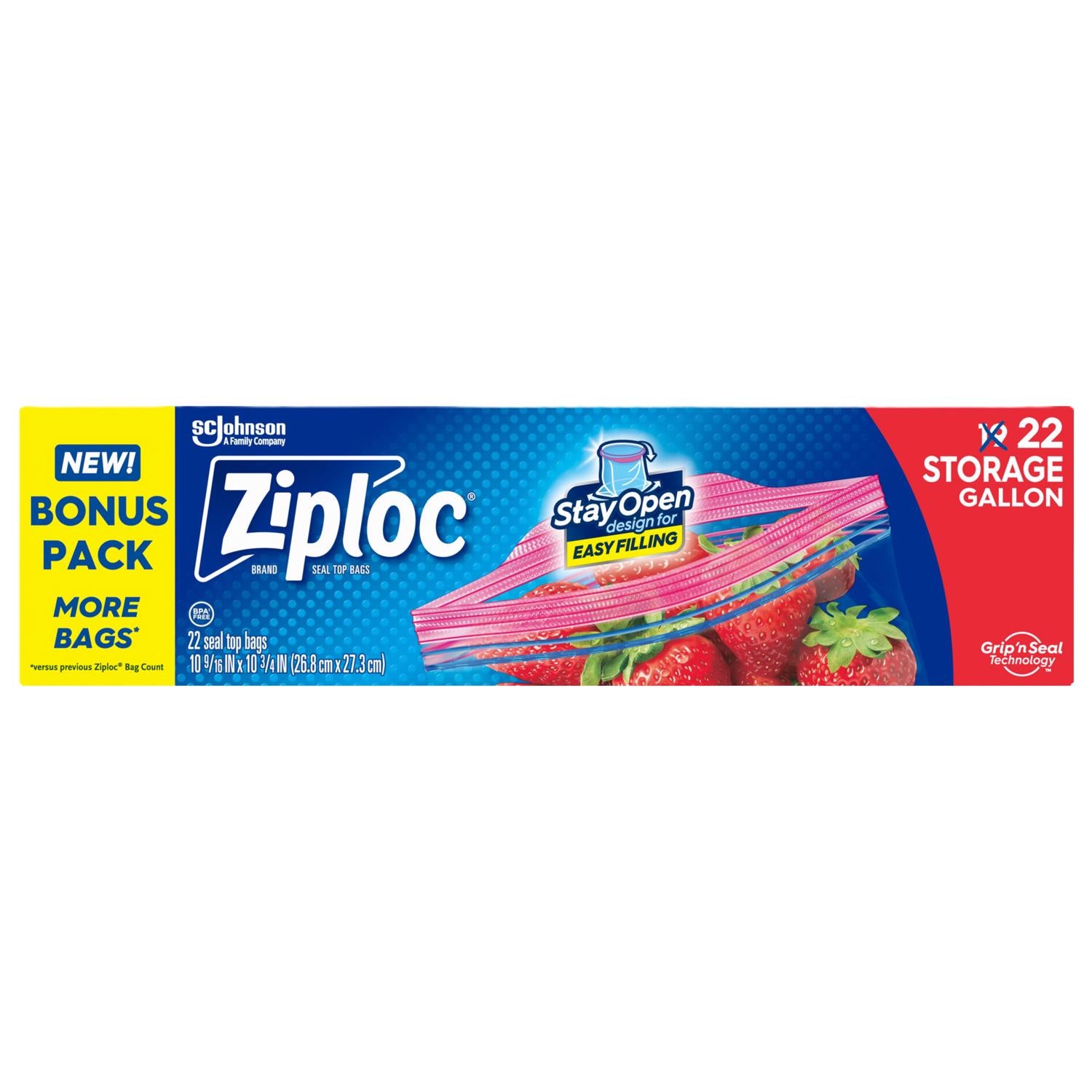 Ziploc Grip 'n Seal Technology 1 gal Clear Zipper Storage Bag 22 pk - Case of 12