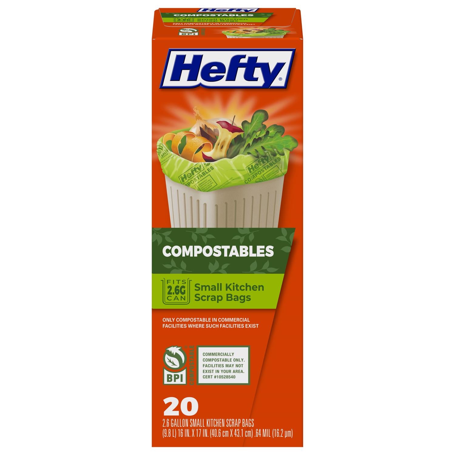 Hefty 2.6 gal No Scent Compost Bags Flap Tie 20 pk - Case of 12