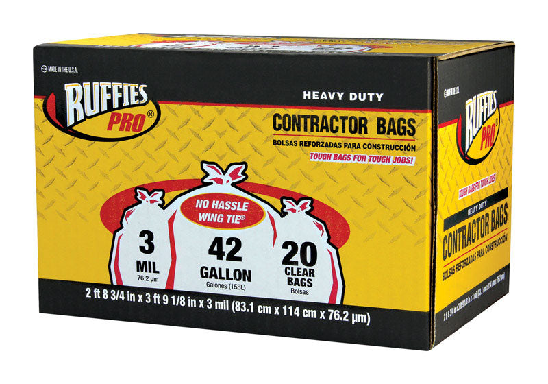 RUFFIES - Ruffies Pro 42 gal Contractor Bags Wing Ties 20 pk 3 mil