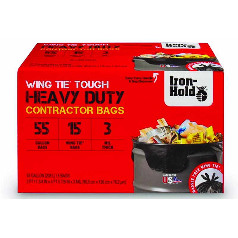 IRON-HOLD - Iron-Hold 55 gal Contractor Bags Wing Ties 15 pk 3 mil - Case of 4