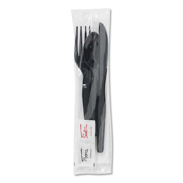 Dixie - Wrapped Tableware/Napkin Packets, Fork/Knife/Spoon/Napkin, Black, 250/Carton