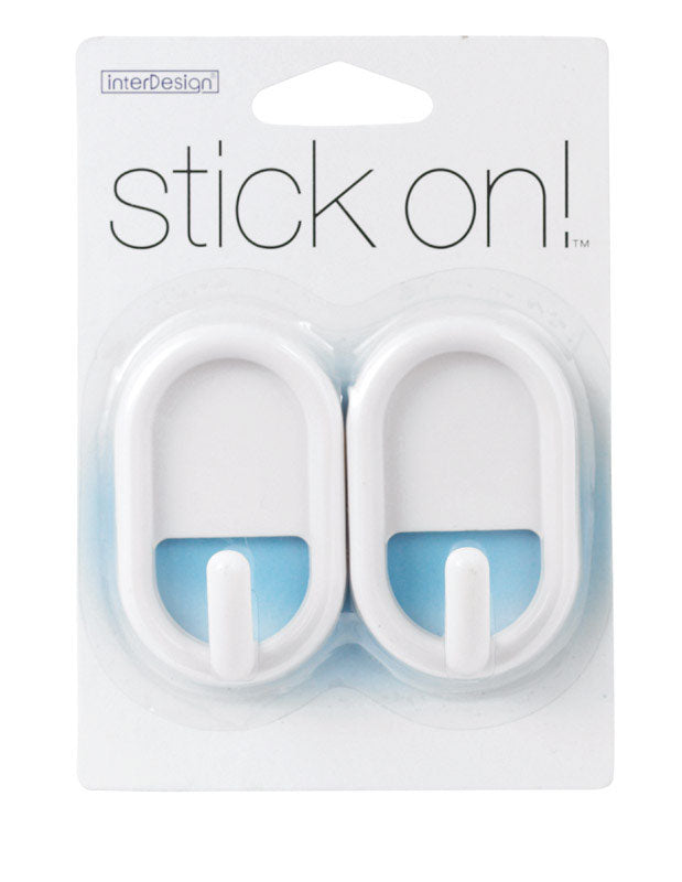 IDESIGN - iDesign 3/4 in. L White Plastic Small stick on! Hook 0.2 lb. cap. 2 pk