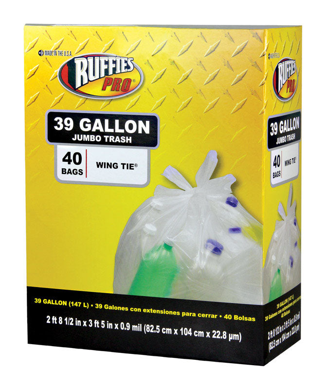 RUFFIES - Ruffies Pro 39 gal Trash Bags Wing Ties 40 pk 0.9 mil