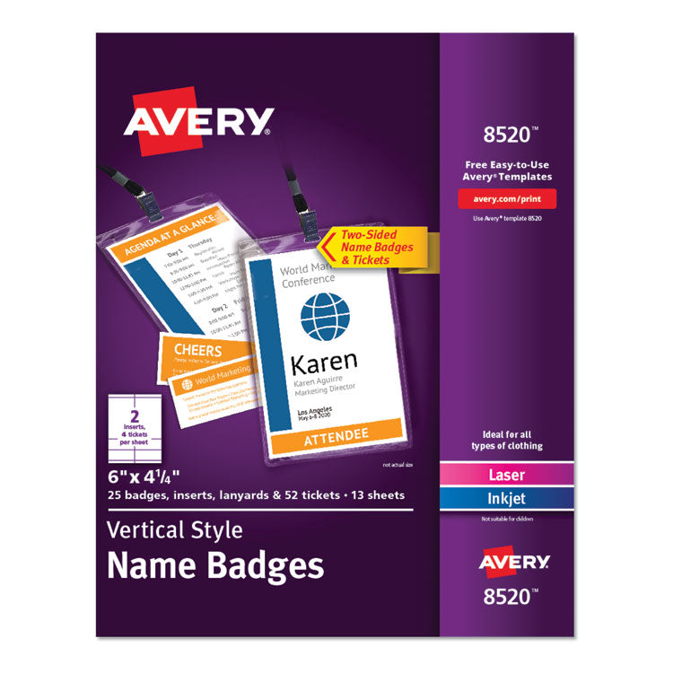 Avery - Lanyard-Style Badge Holder w/Laser/Inkjet Inserts, Top Load, 4.25 x 6, WE, 25/PK