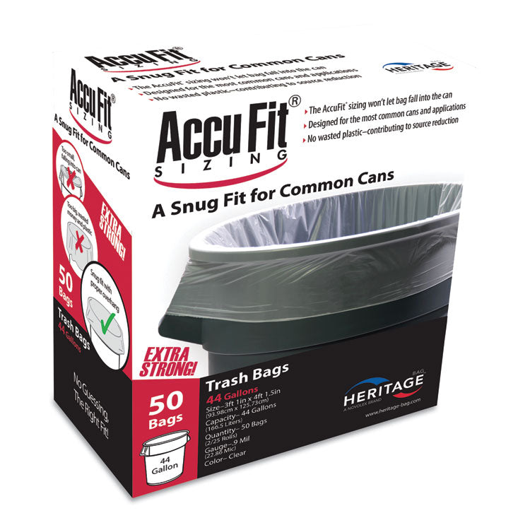 AccuFit - Linear Low Density Can Liners with AccuFit Sizing, 44 gal, 0.9 mil, 37" x 50", Clear, 50/Box