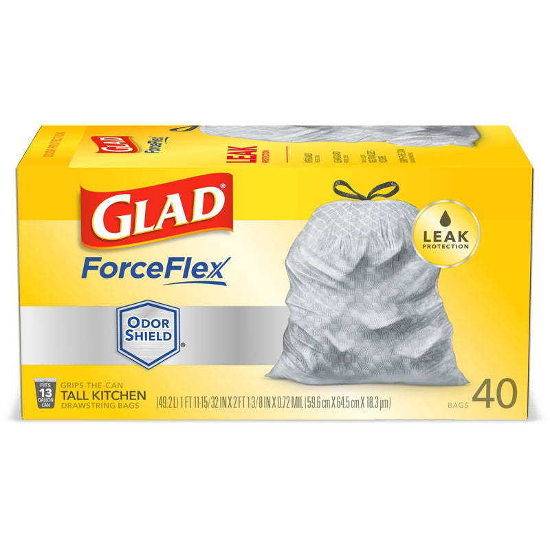 GLAD - Glad ForceFlex 13 gal Tall Kitchen Bags Drawstring 40 pk 0.72 mil - Case of 6