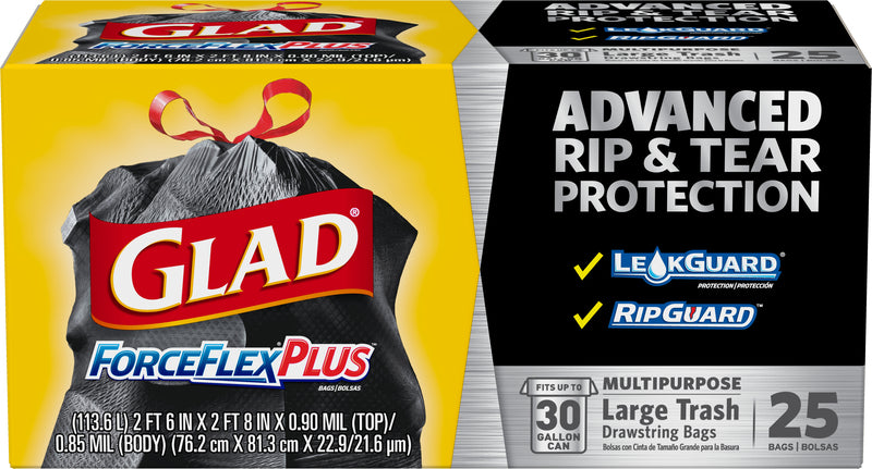 GLAD - Glad ForceFlex Plus 30 gal Trash Bags Drawstring 25 pk 0.9 mil - Case of 6