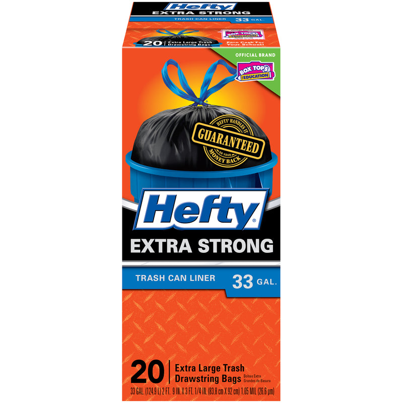 HEFTY - Hefty Extra Strong 33 gal Trash Bags Drawstring 20 pk 1.05 mil - Case of 6