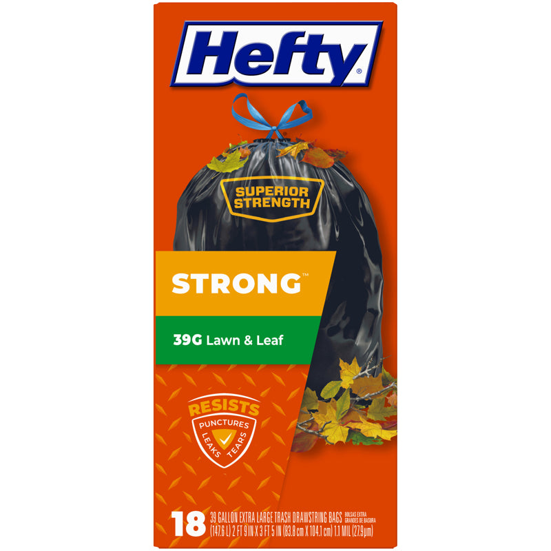 HEFTY - Hefty Extra Strong 39 gal Trash Bags Drawstring 18 pk 1.1 mil - Case of 6