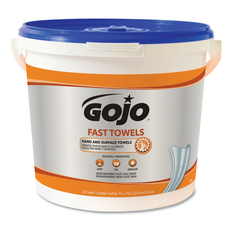 GOJO - FAST TOWELS Hand Cleaning Towels, Cloth, 9 x 10, Fresh Citrus, Blue, 225/Bucket