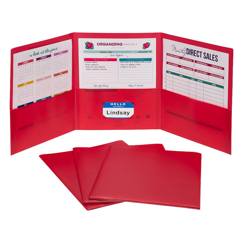 C-LINE - 3-Pocket Poly Portfolio, Red, Box of 24