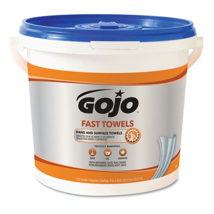 GOJO - FAST TOWELS Hand Cleaning Towels, 7.75 x 11, Fresh Citrus, Blue, 130/Bucket, 4 Buckets/Carton