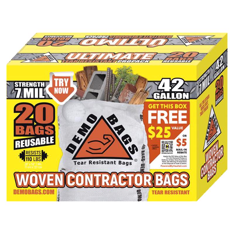 DEMO BAGS - Demo Bags Ultimate Pro Pack 42 gal Contractor Bags Flap Tie 20 pk 7 mil