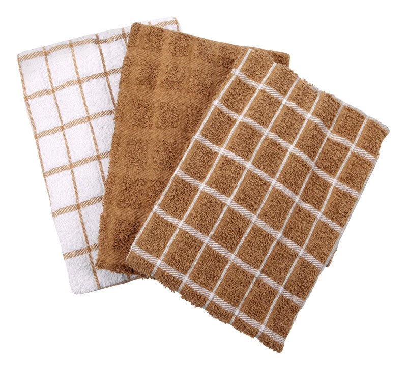 RITZ - Ritz Mocha Cotton Check Kitchen Towel 3 pk - Case of 3