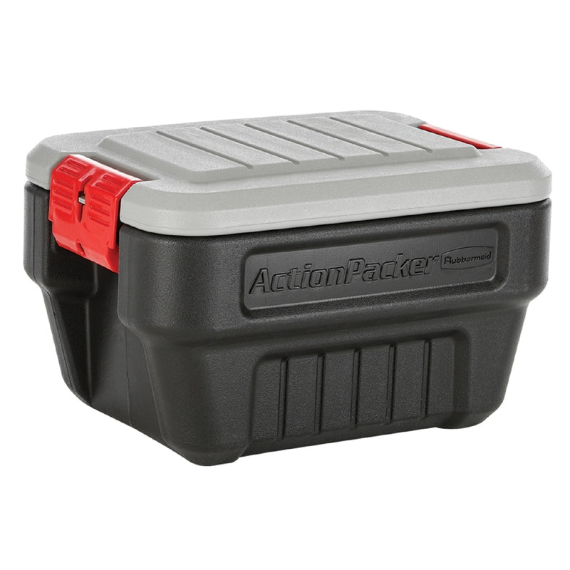 RUBBERMAID - Rubbermaid ActionPacker 8 gal Black Storage Tote 12.1 in. H X 14.1 in. W X 20 in. D Stackable - Case of 4