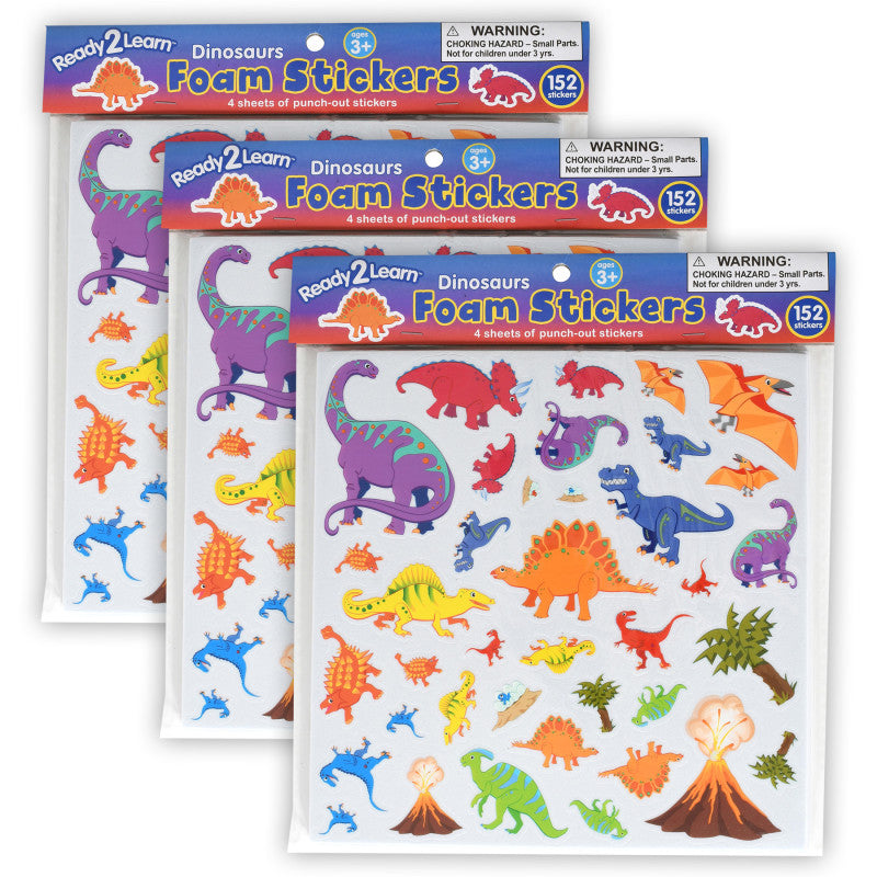 READY 2 LEARN - Foam Stickers - Dinosaurs - 152 Per Pack - 3 Packs