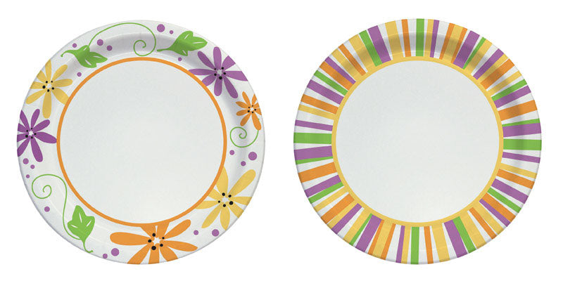 SOLO - Solo Paper Mixed Garden Party Stripes and Flowers Design Plate 7 in. D 48 pk - Case of 12
